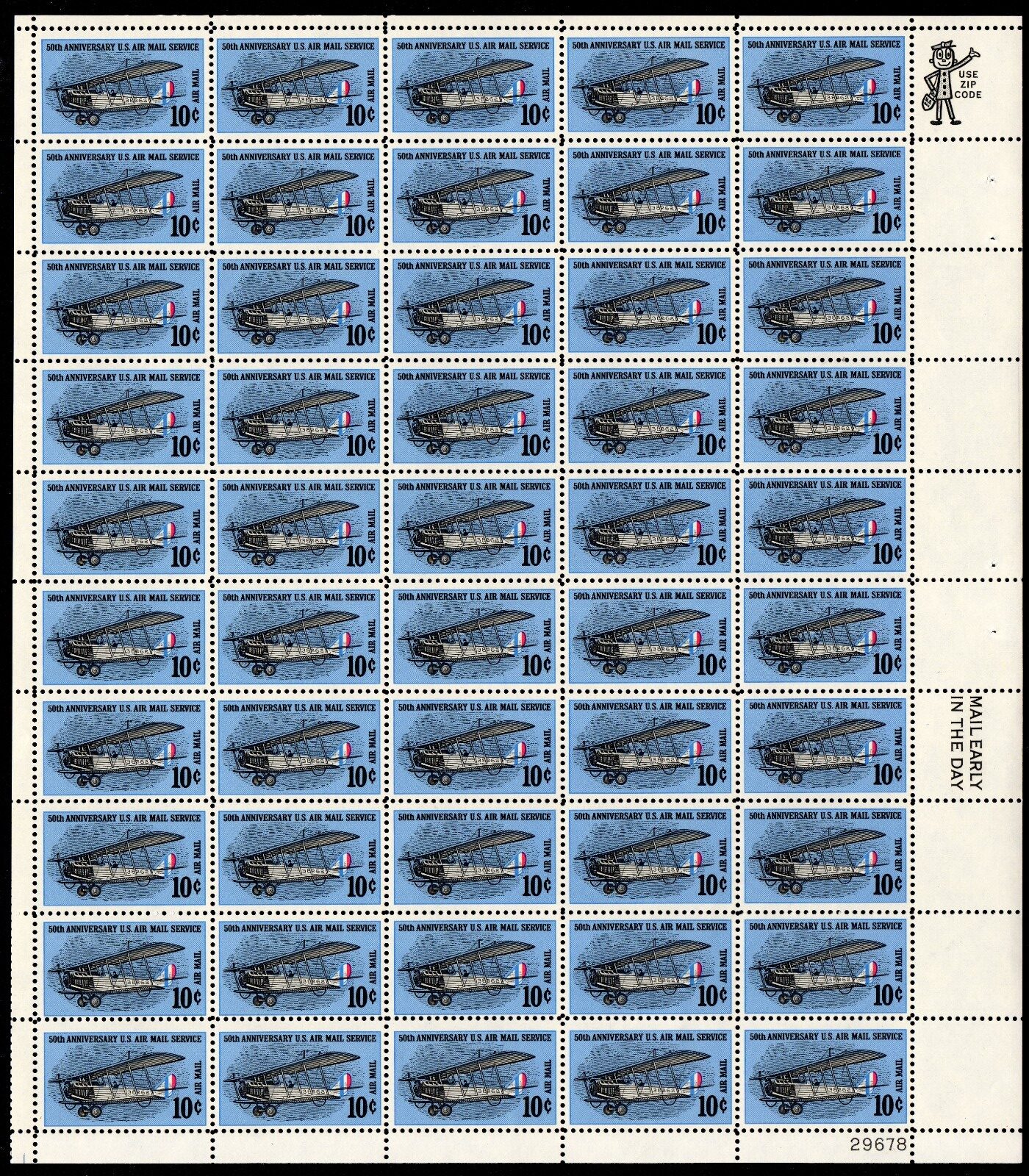 Scott #c74 Curtiss Jenny Airmail Sheet of 50 Stamps - MNH P#29678 LR Wide