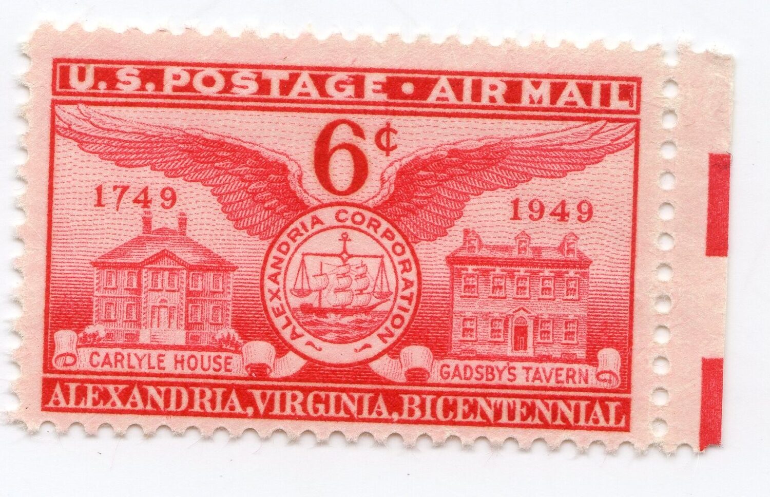 Scott #c40 Alexandria Gadsby House Airmail Single Stamp - MNH w/selvage
