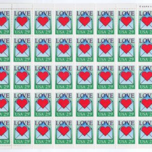 Scott #2618 LOVE Heart in Envelope Sheet of 50 Stamps - MNH P#U22223 UL