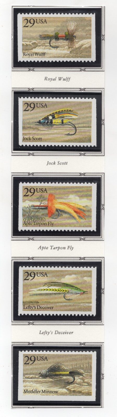 Scott #2549a FISHING FLIES Booklet Set of 5 29¢ Stamps - MNH in mounts