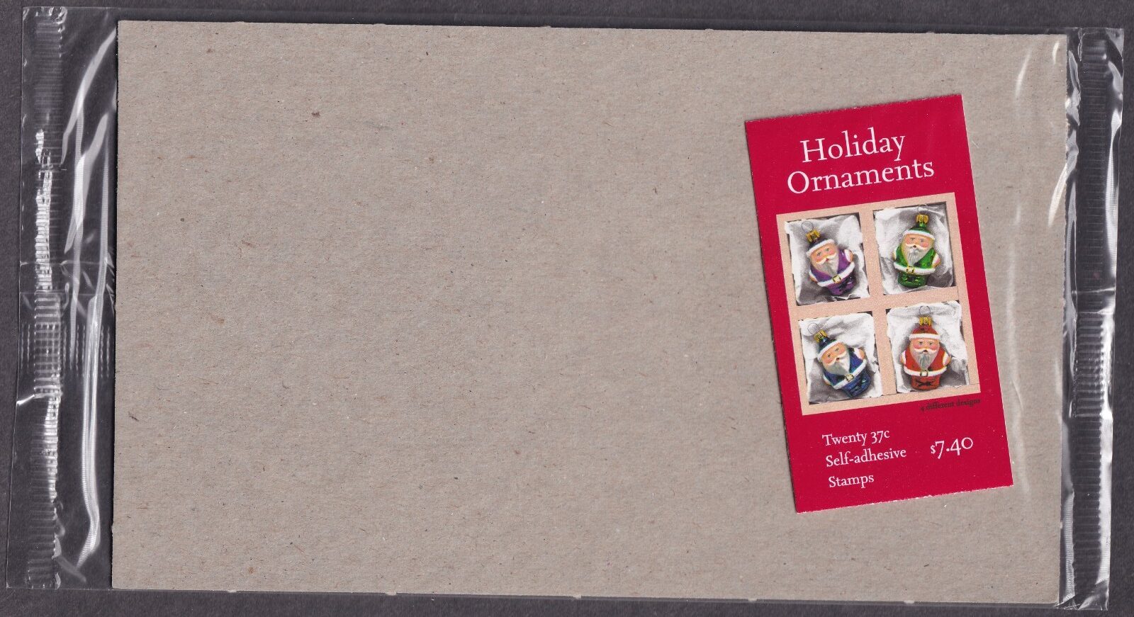 Scott #BK298 (3890b) Holiday Ornaments (Santa) Booklet of 20 Stamps - Sealed