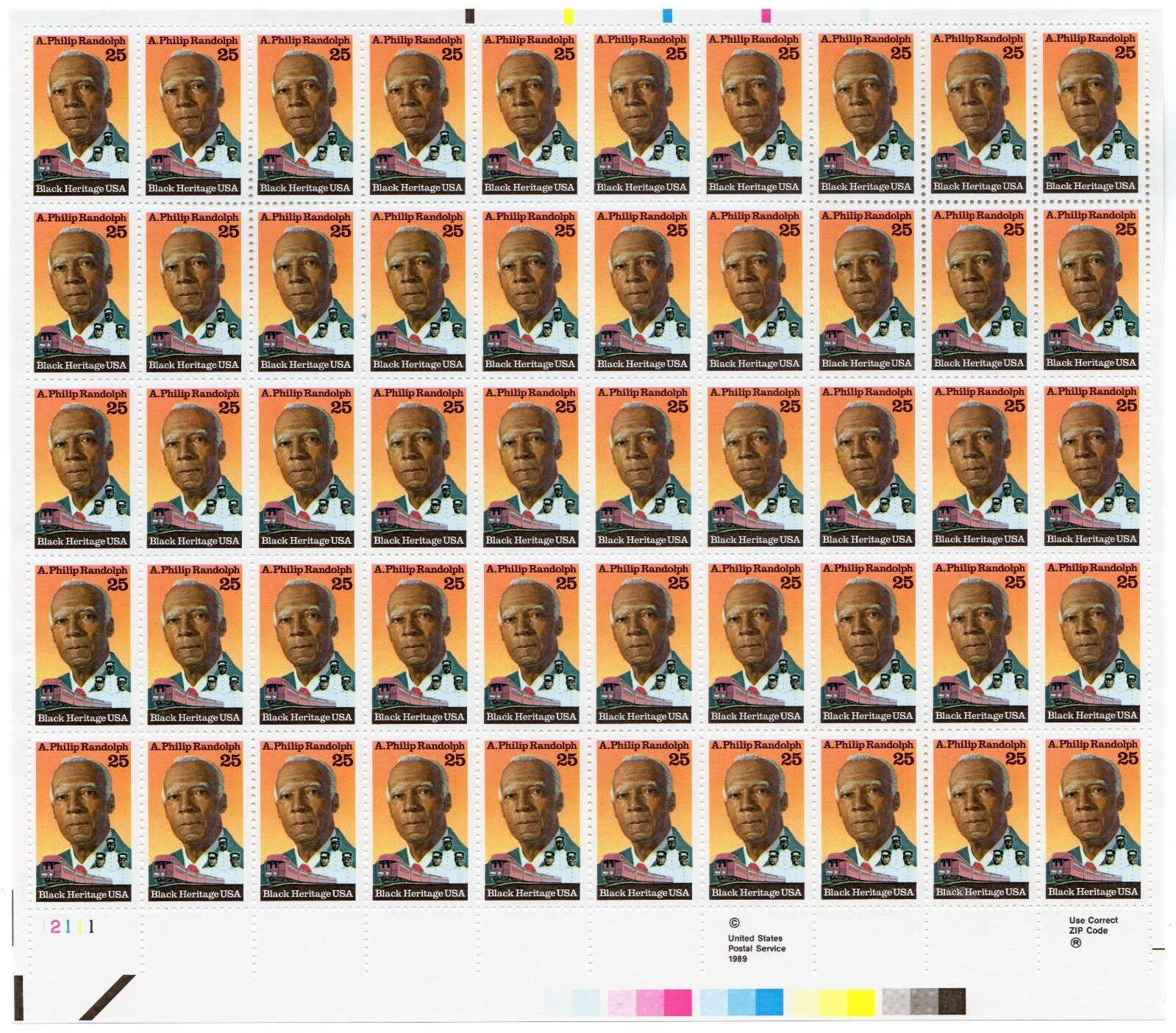 Scott #2402 A. Philip Randolph 25¢ Sheet of 50 Stamps - MNH P#12111 LL