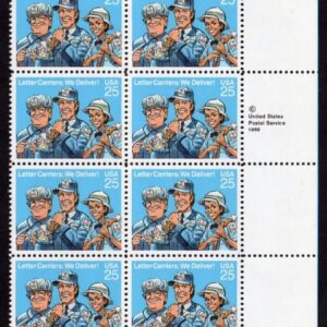 Scott #2420 Postal Letter Carriers 25¢ Plate Block of 16 Stamps - MNH LR PC#3