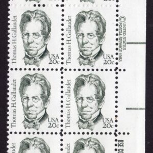 Scott #1861 Thomas H. Gallaudet Zip Block of 8 Stamps - MNH