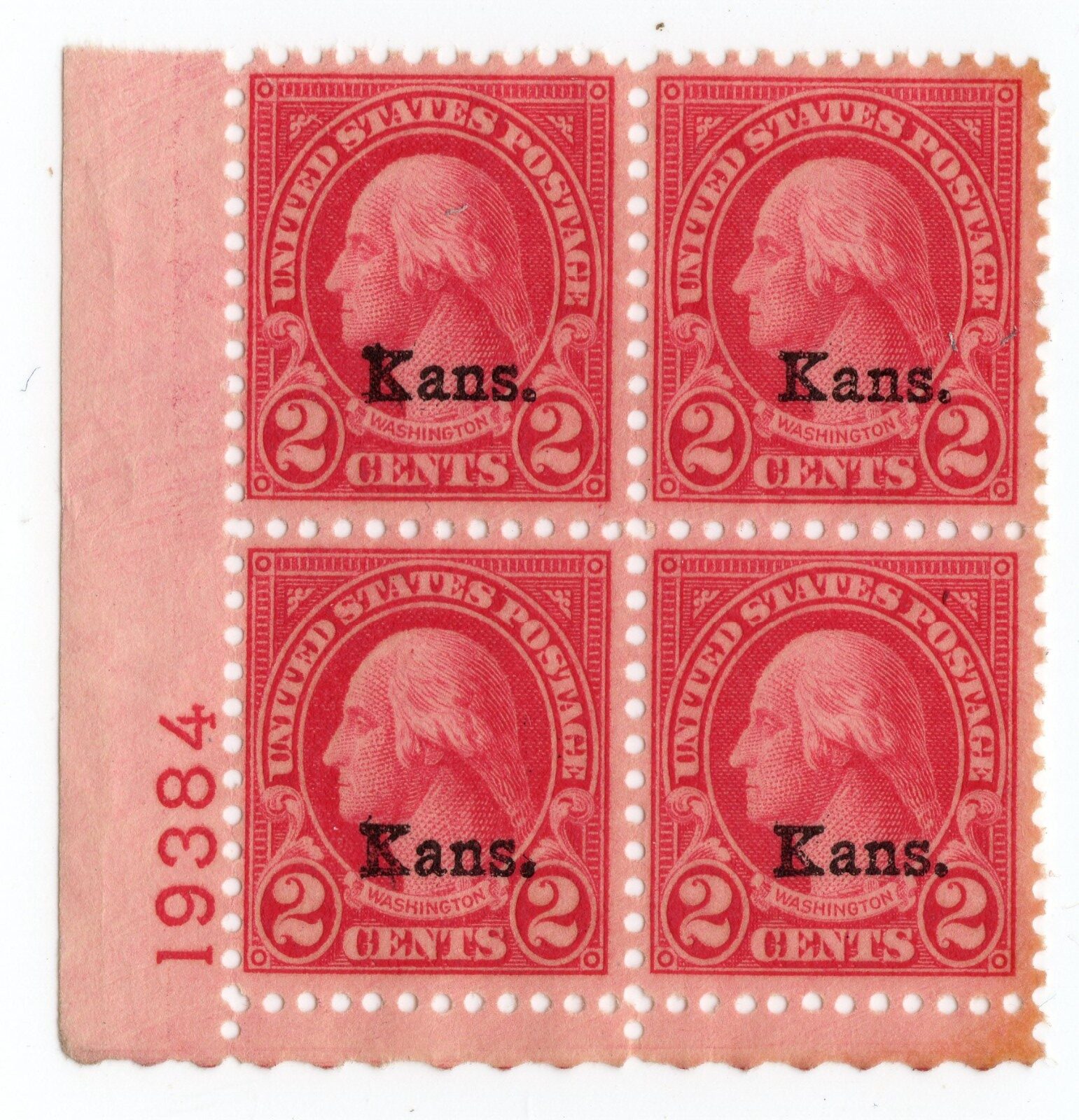 Scott #660 Washington Kansas Overprint Plate Block of 4 Stamps - MNG P#19384
