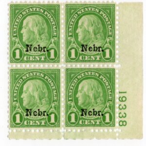 Scott #669 Franklin Nebraska Overprint Plate Block of 4 Stamps - MNG P#19338
