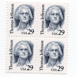 Scott #2185 Thomas Jefferson (Virginia) Block of 4 Stamps MNH
