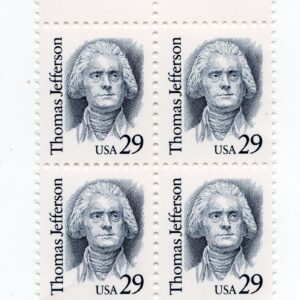 Scott #2185 Thomas Jefferson (Virginia) Block of 4 Stamps - MNH w/Top Selvage