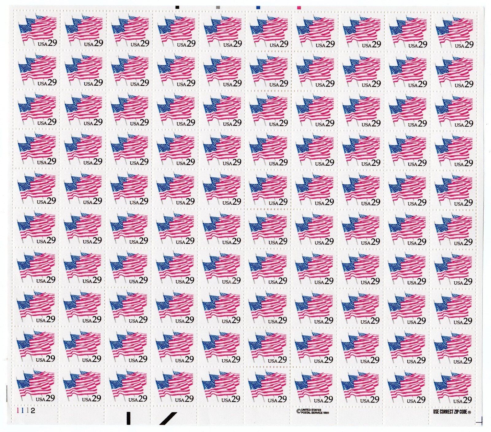 Scott #2531 Flags on Parade Sheet of 100 Stamps - MNH P#1112 LL