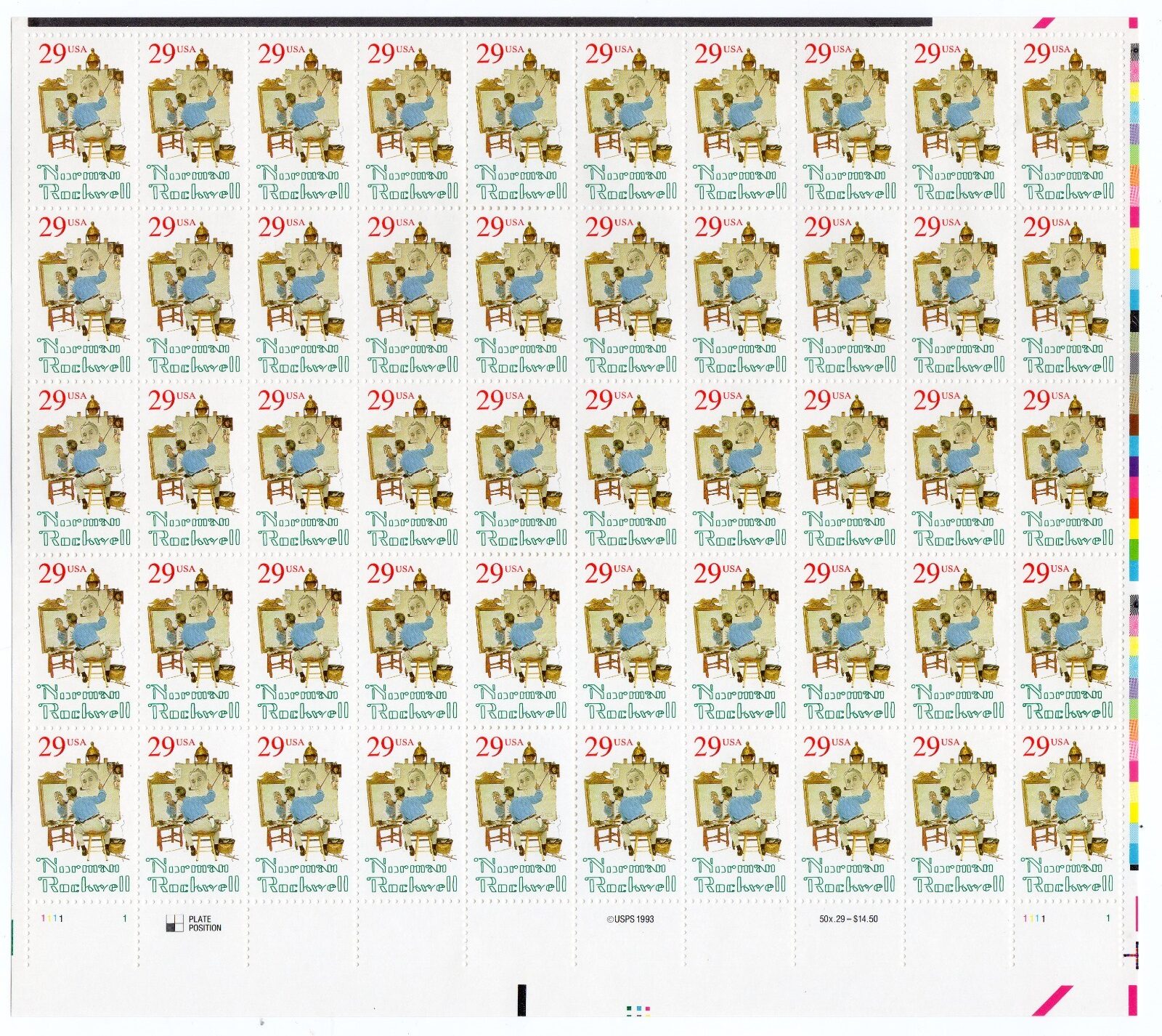 Scott #2839 Norman Rockwell Full Sheet of 50 Stamps - MNH Bottom