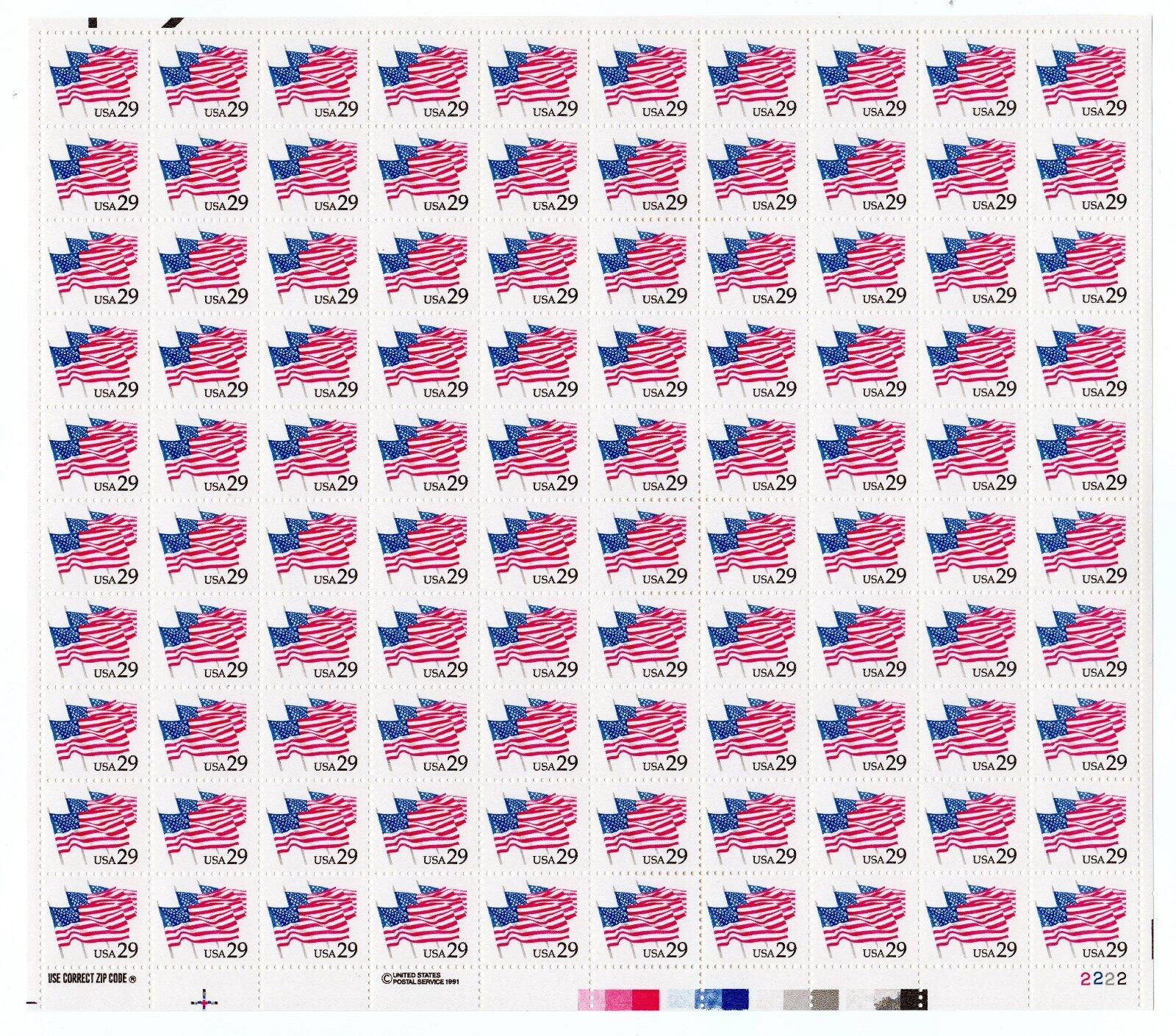 Scott #2531 Flags on Parade Sheet of 100 Stamps - MNH P#2222 LR
