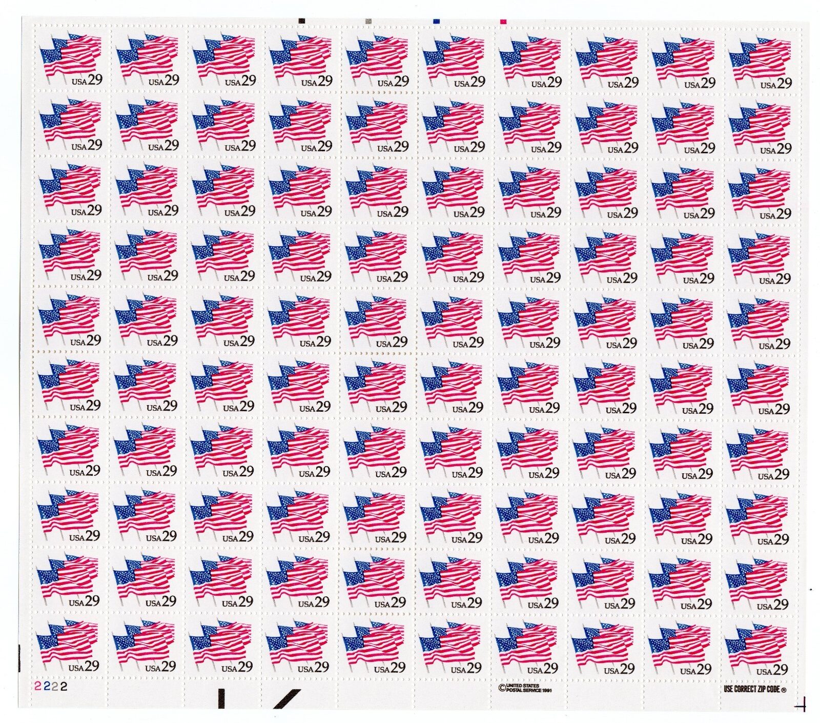 Scott #2531 Flags on Parade Sheet of 100 Stamps - MNH P#2222 LL
