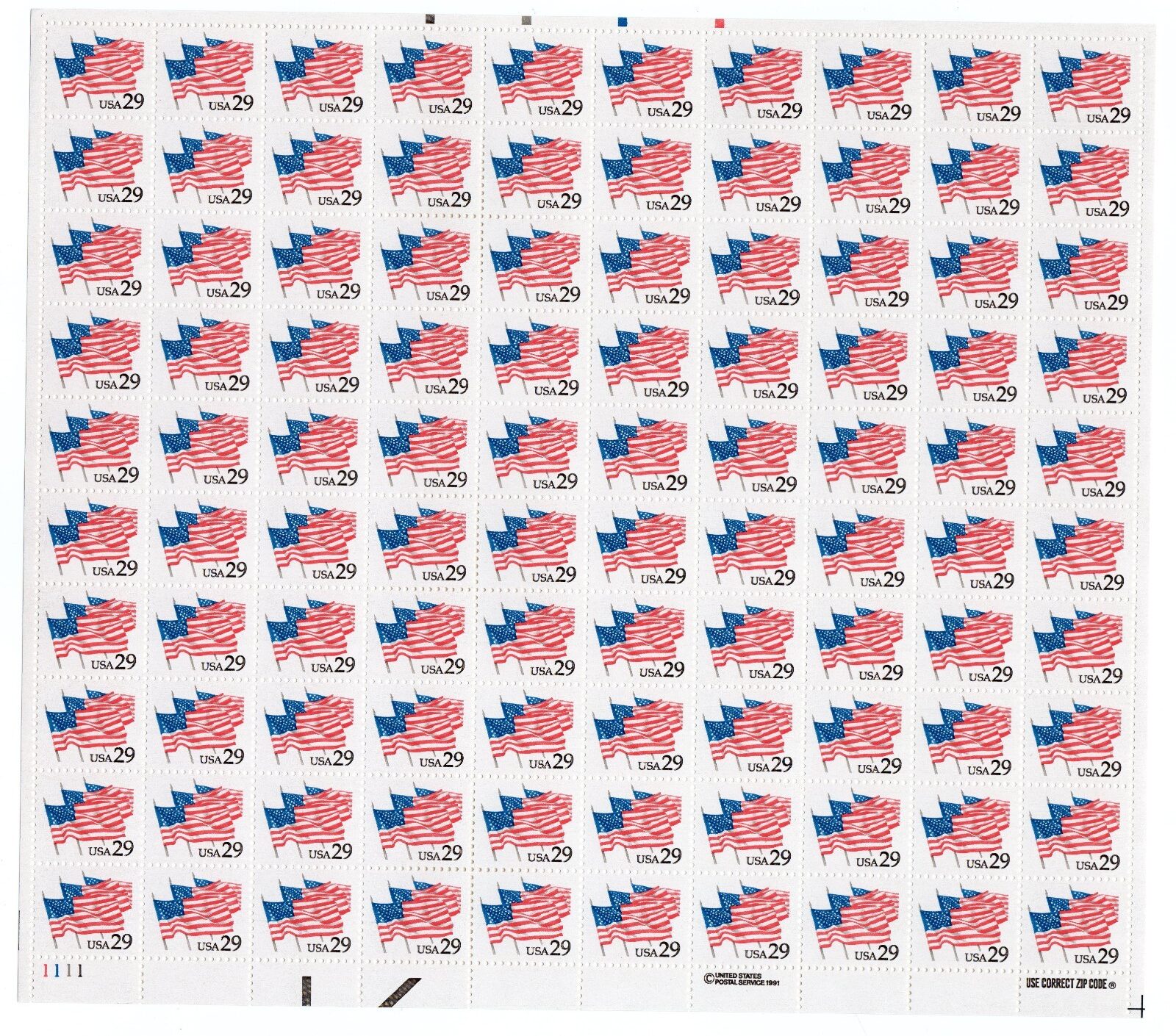 Scott #2531 Flags on Parade Sheet of 100 Stamps - MNH P#1111 LL