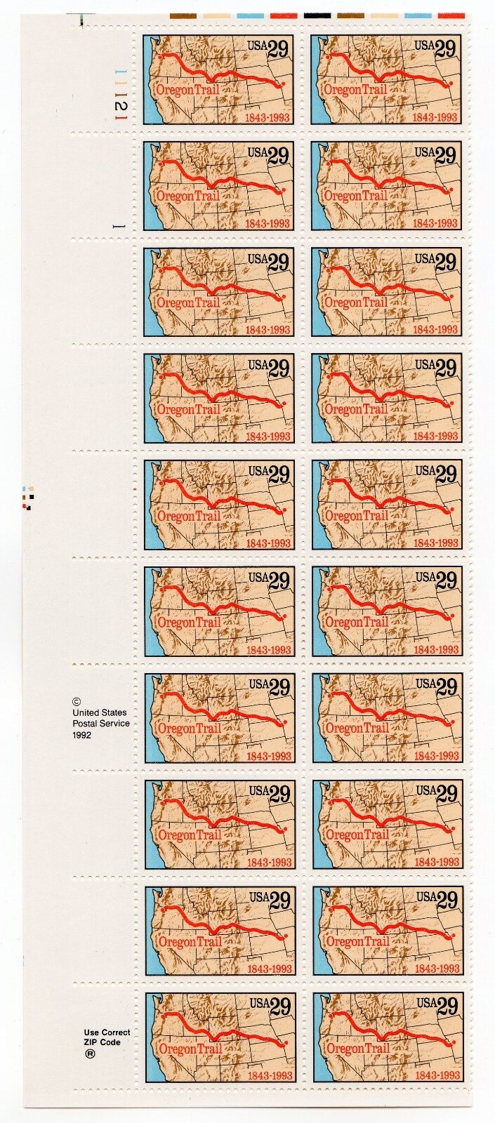 Scott #2747 29¢ Oregon Trail Plate Block of 20 Stamps - MNH P#11121-1 UL
