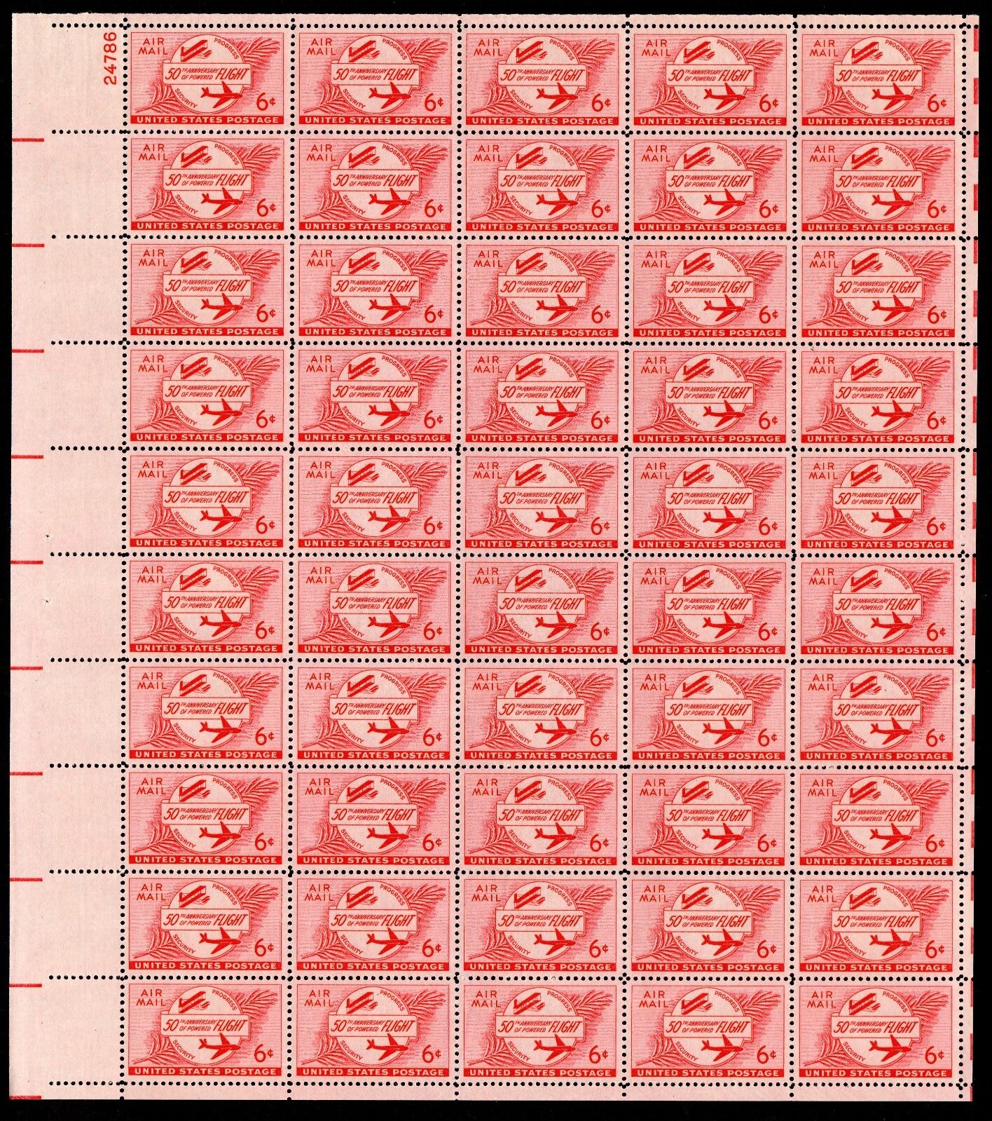 Scott #c47 5oth Anniversary of Powered Flight Sheet of 50 Stamps MNH P#24786 UL