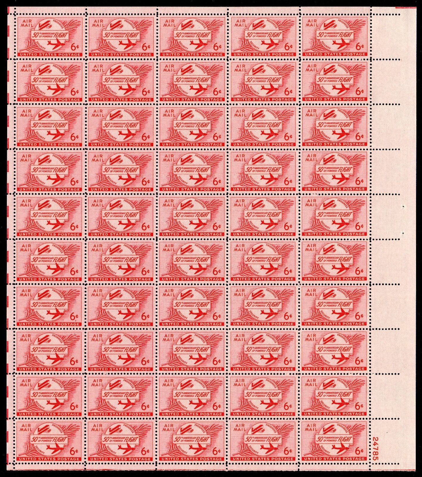 Scott #c47 5oth Anniversary of Powered Flight Sheet of 50 Stamps MNH P#24785 LR