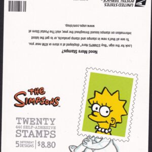 Scott #4403b 44¢ Simpsons Booklet of 20 Stamps - MNH Lisa on Back