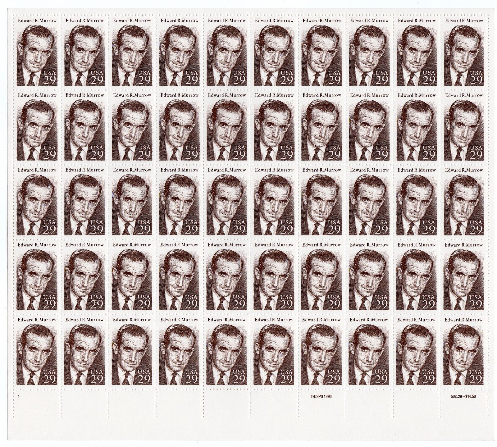Scott #2812 Edward Murrow Sheet of 50 Stamps - MNH P#1 LL