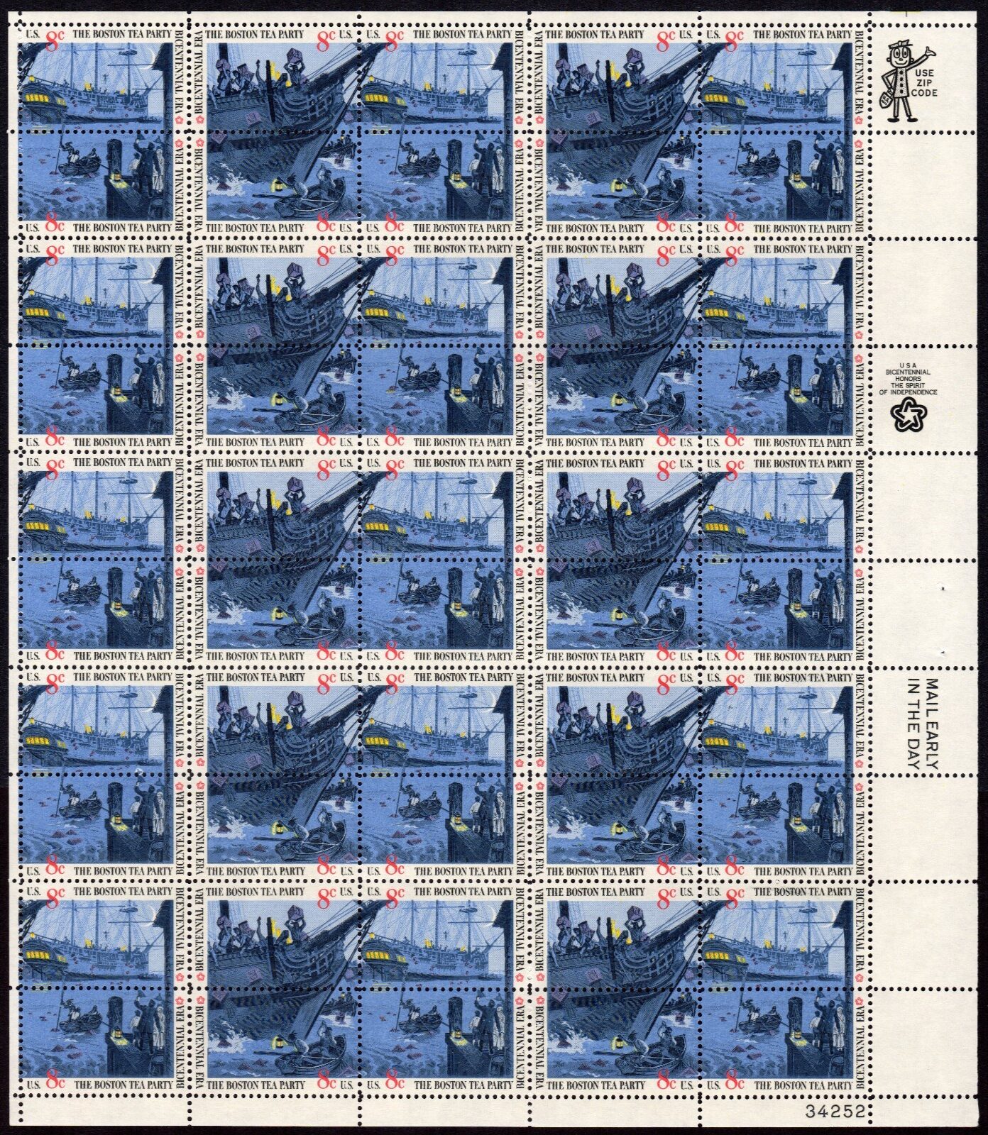 Scott #1483a Boston Tea Party Sheet of 50 Stamps - MNH