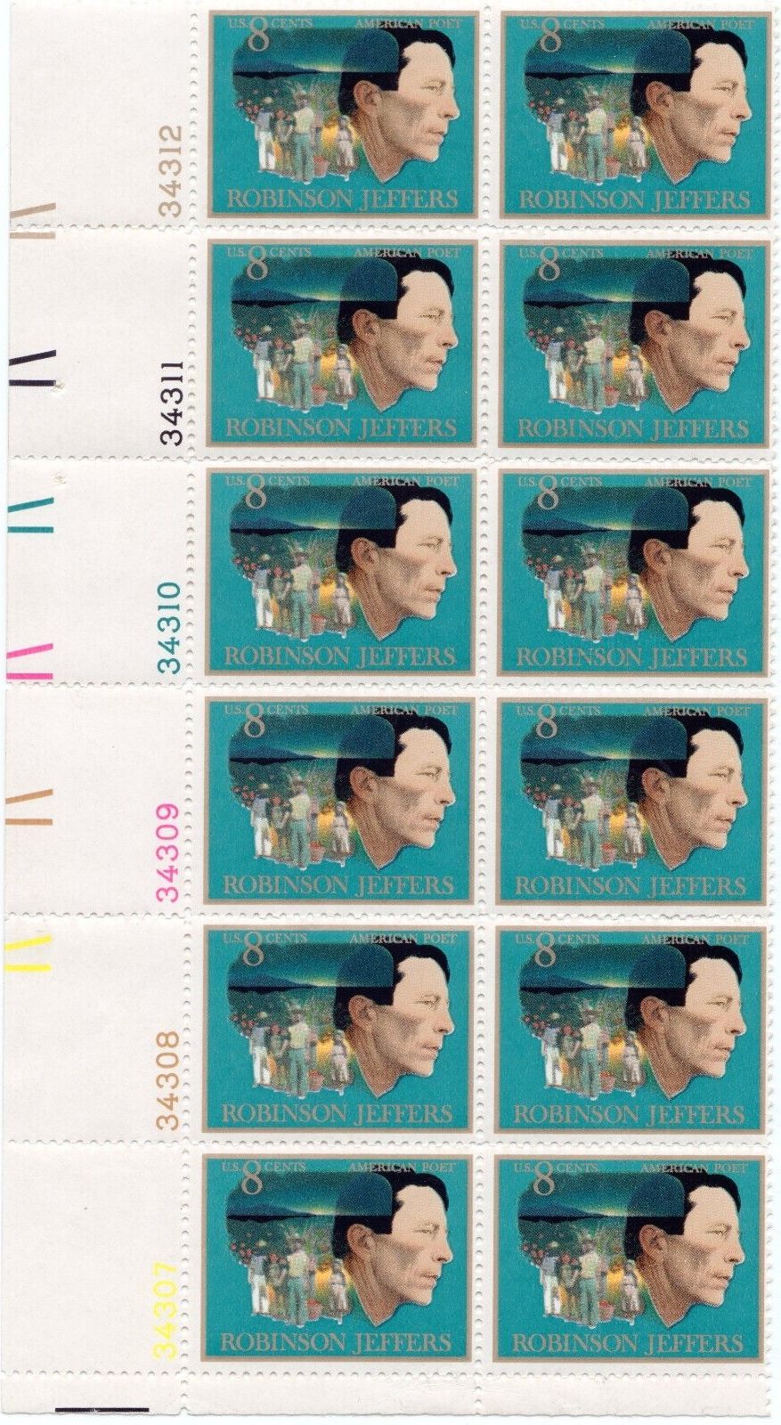 Scott #1485 American Arts (Robinson Jeffers) Plate Block of 12 Stamps - MNH