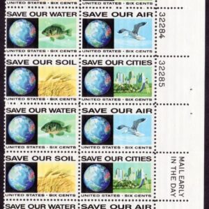 Scott #1413a (1410) Save Our Cities Air Water Soil Plate Block 20 Stamps MNH UR