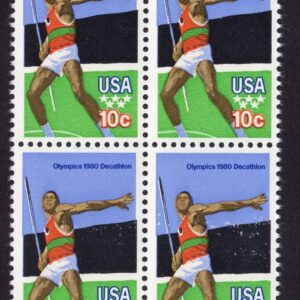 Scott #1790 Olympic Javelin Thrower 1980 Block of 4 Stamps - MNH w/selvage
