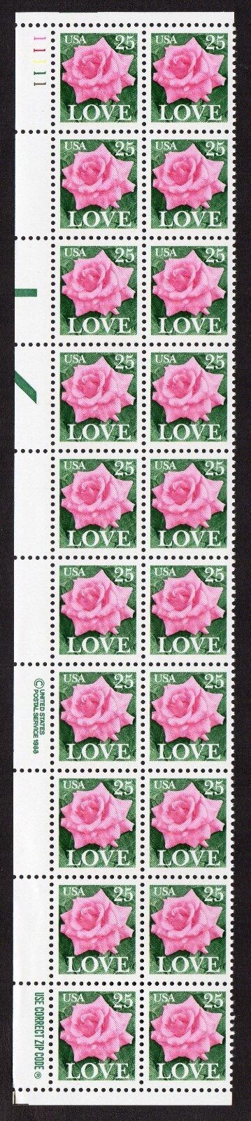 Scott #2378 Love Rose Plate Block of 20 Stamps - MNH P#11111 UL PC#3