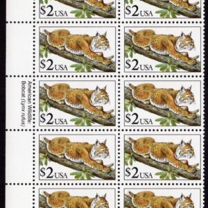 Scott #2482 $2 Bobcat Plate Block (Half Sheet) of 10 Stamps - MNH P#1111-1 Left