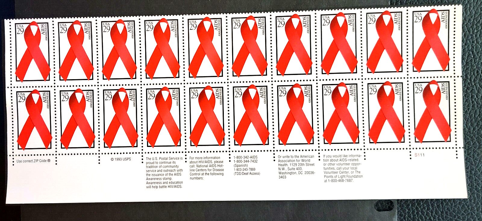 Scott #2806 AIDS Awareness (HIV) Plate Block of 20 Stamps - MNH LR