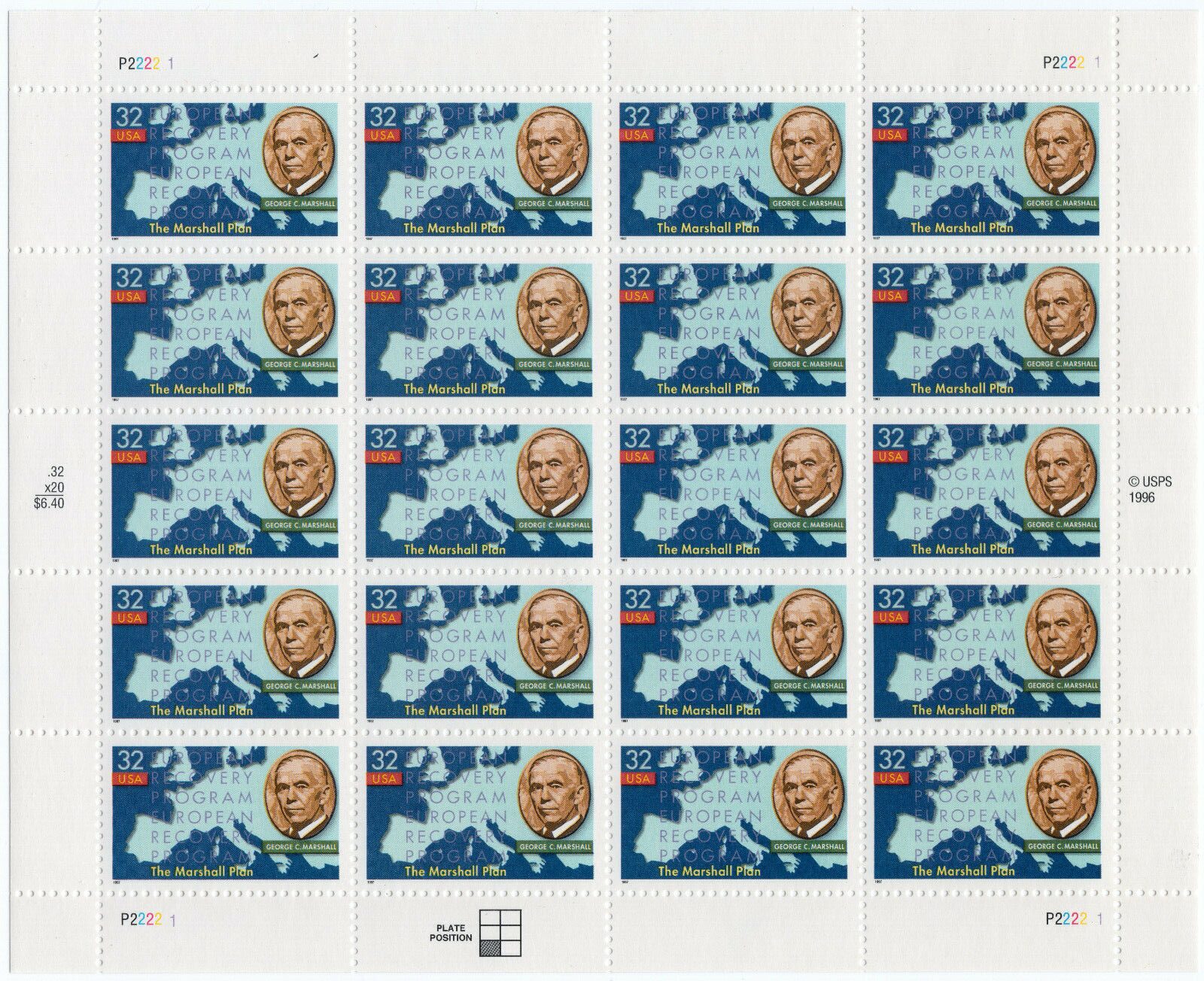 Scott #3141 The Marshall Plan Full Sheet of 20 Stamps - MNH