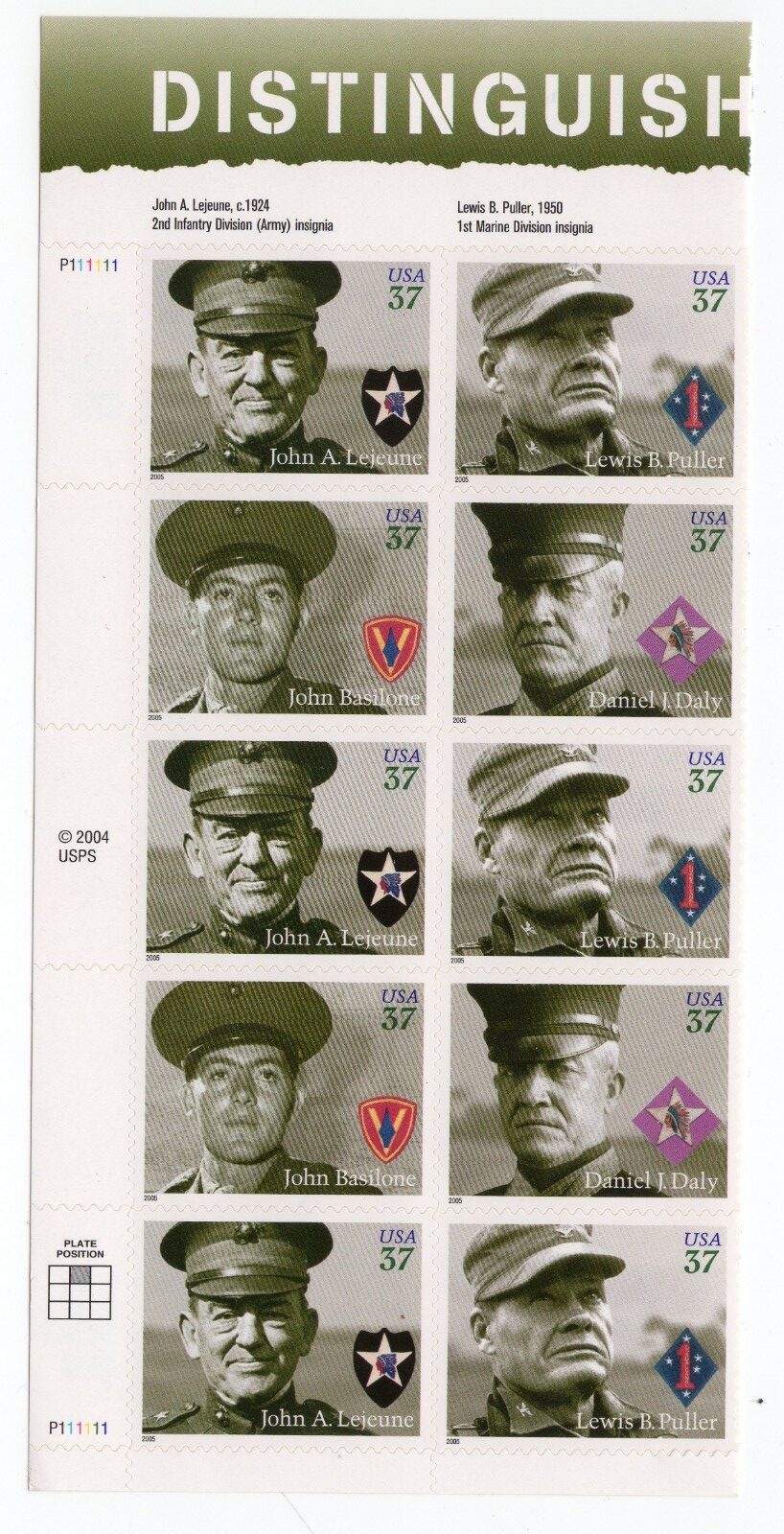 Scott #3964a (3961-3964) Distinguished Marines Plate Block of 10 Stamps - MNH