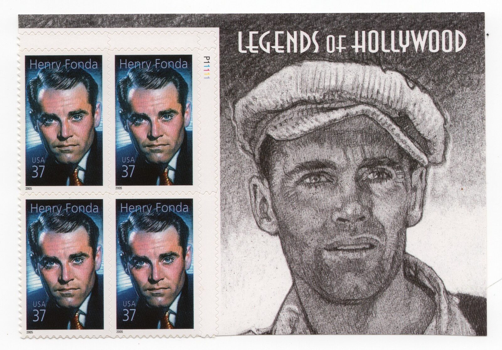 Scott #3911 Henry Fonda Legends of Hollywood Title Plate Block of 4 Stamps - MNH