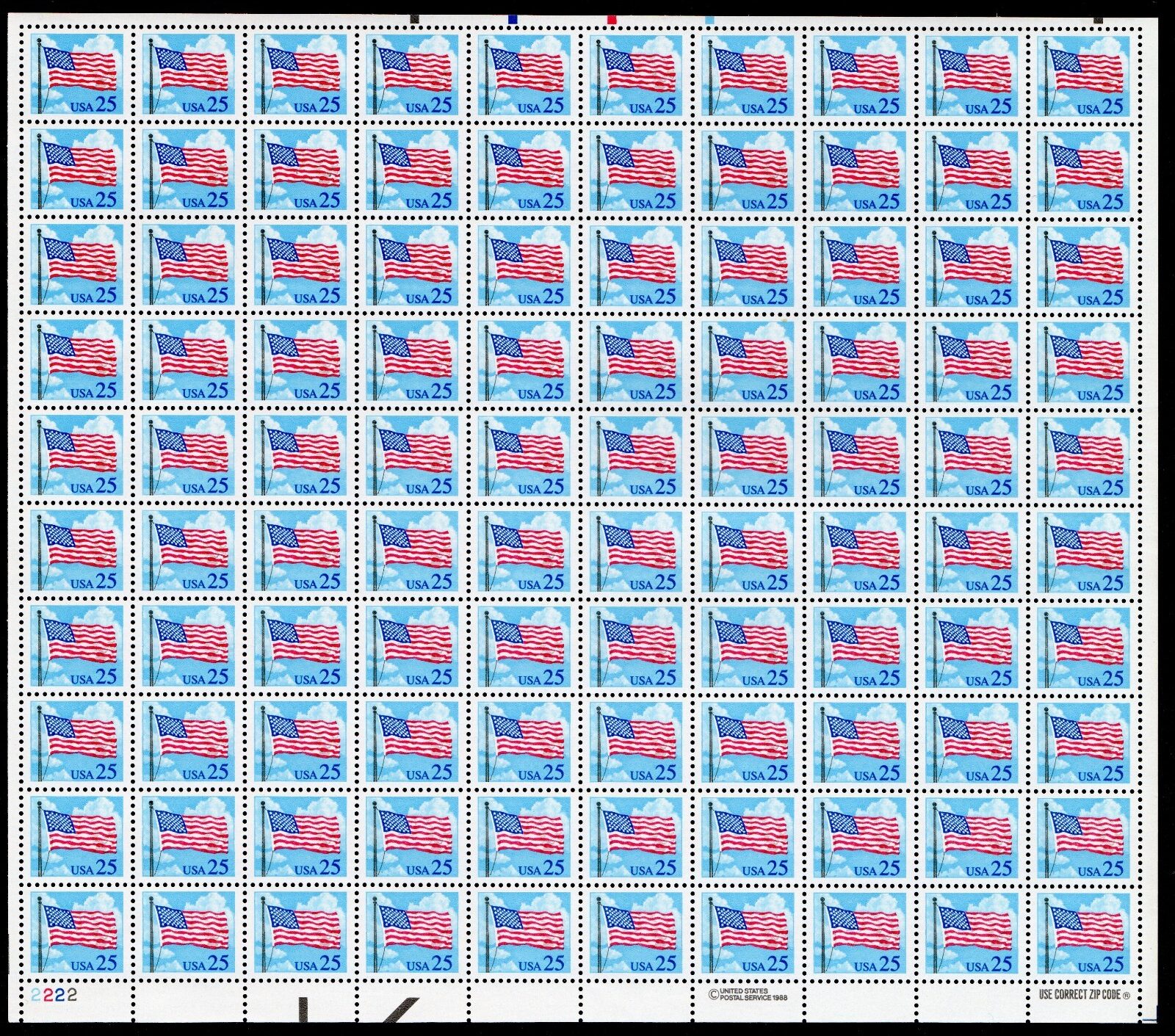 Scott #2278 Flag Over Clouds Sheet of 100 Stamps - MNH P#2222 LL