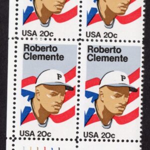 Scott #2097 Roberto Clemente (Pittsburgh) 20¢ Plate Block of 4 Stamps - MNH