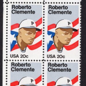 Scott #2097 Roberto Clemente 20¢ Plate Block of 4 Stamps - MNH UL in mount