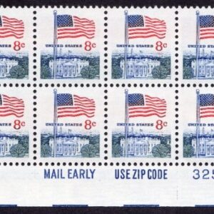 Scott #1338F Flag Over White House Plate Block of 20 Stamps MNH Bott 3 ME & Zip
