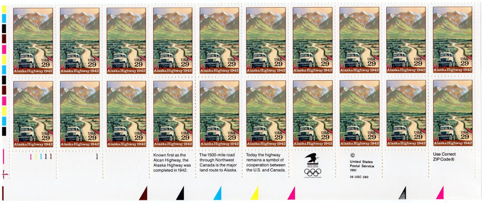 Scott #2635 Alaska Highway Plate Block of 20 stamps - MNH
