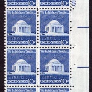 Scott #1510 Jefferson Memorial Plate Block of 20 Stamps - MNH P#34591 UR