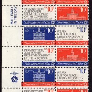 Scott #1546a Liberty First Continental Congress Plate Block of 20 Stamps MNH UL