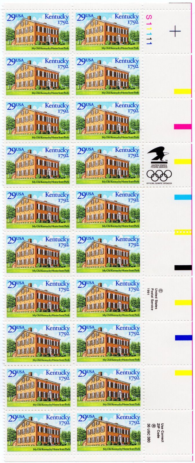Scott #2636 29¢ Kentucky Statehood Plate Block of 20 Stamps - MNH