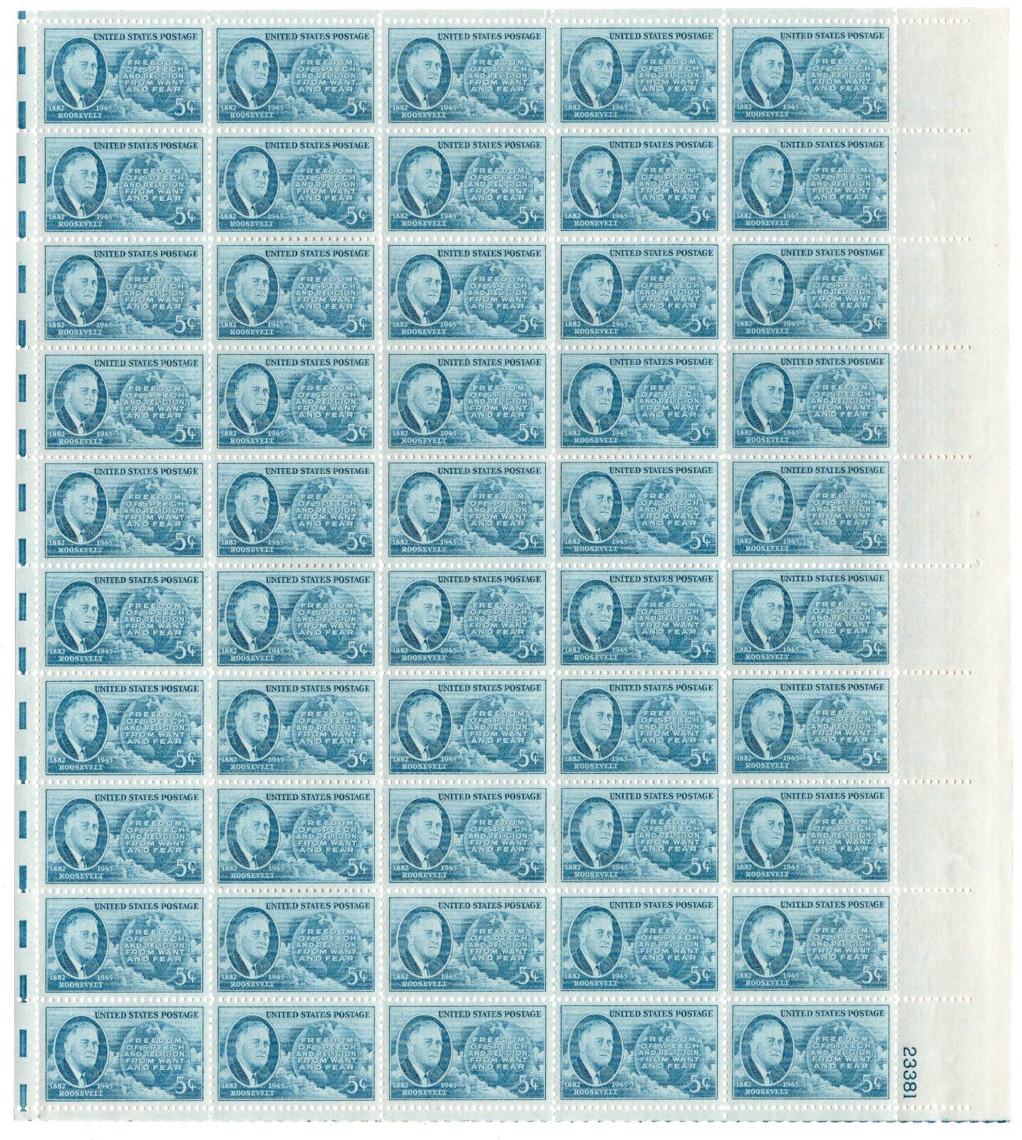 Scott #933 FDR Full Sheet of 50 Stamps - MNH P#23391 LR