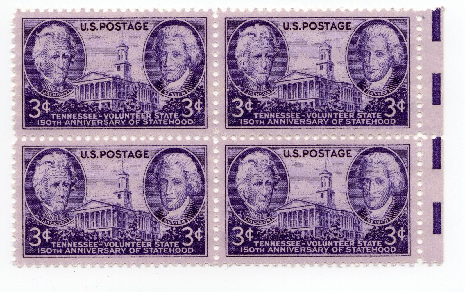 Scott #941 Tennessee Jackson Sevier Block of 4 Stamps - MNH w/selvage