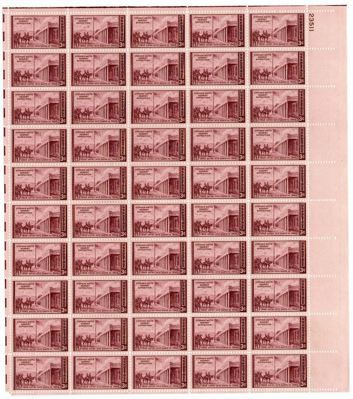 Scott #944 Kearney Expedition Santa Fe Full Sheet of 50 Stamps - MNH P#23511 UR