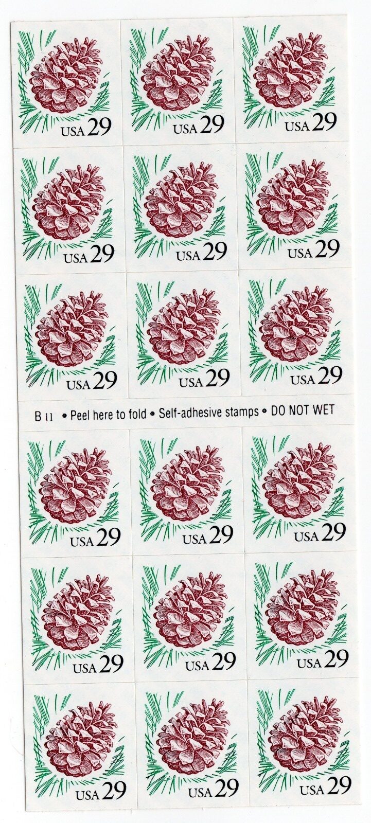 Scott #2491a Pine Cone Booklet of 18 Stamps - MNH P#B11