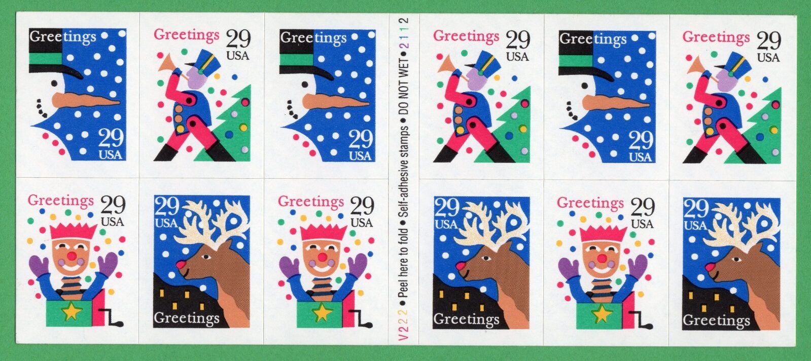 Scott #2802a Christmas Greetings (Snowman) Booklet of 12 Stamps MNH P#V2222112