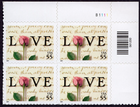 Scott #3499 Love Letters (Rose) Plate Block of 4 Stamps - MNH