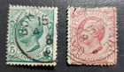 Stamp Europe Italy 1863 King Victor Emmanuel III A8 #26 5c slate grn & #27a 10c