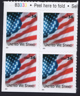 Scott #3549 United We Stand Flag Booklet Pane of 4 Stamps - MNH P#B3333