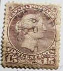 Stamp Canada 1868 "Queen Victoria" A20 #29b 15c red lilac used
