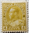 Stamp Canada 1922 "King George V" A43 #110 olive bister MLH